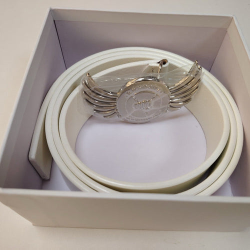 Ice white genuine leather belt in gift box
