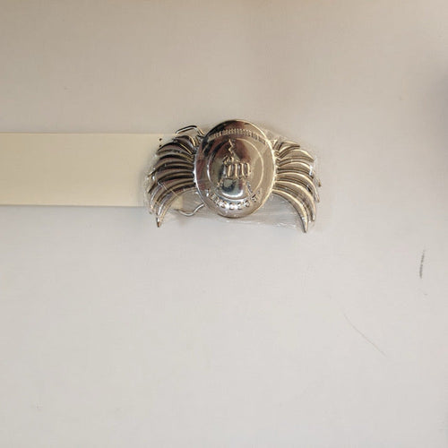 B.O.S.S. winged silver-tone buckle close-up