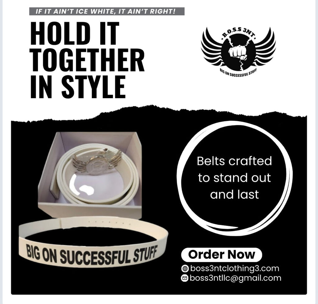 Ice white leather belt style and packaging