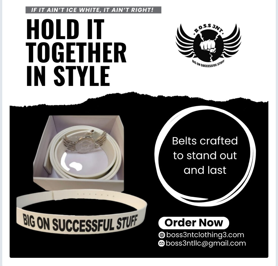 Ice white leather belt style and packaging