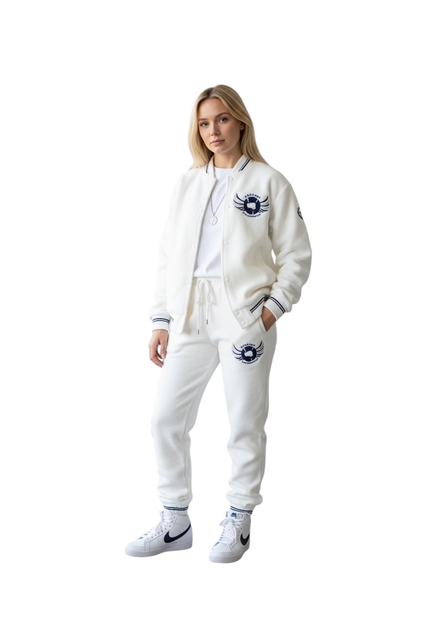 Ice White GOAT Belly jacket and pants styling example; T-shirt not included in 3-piece set
